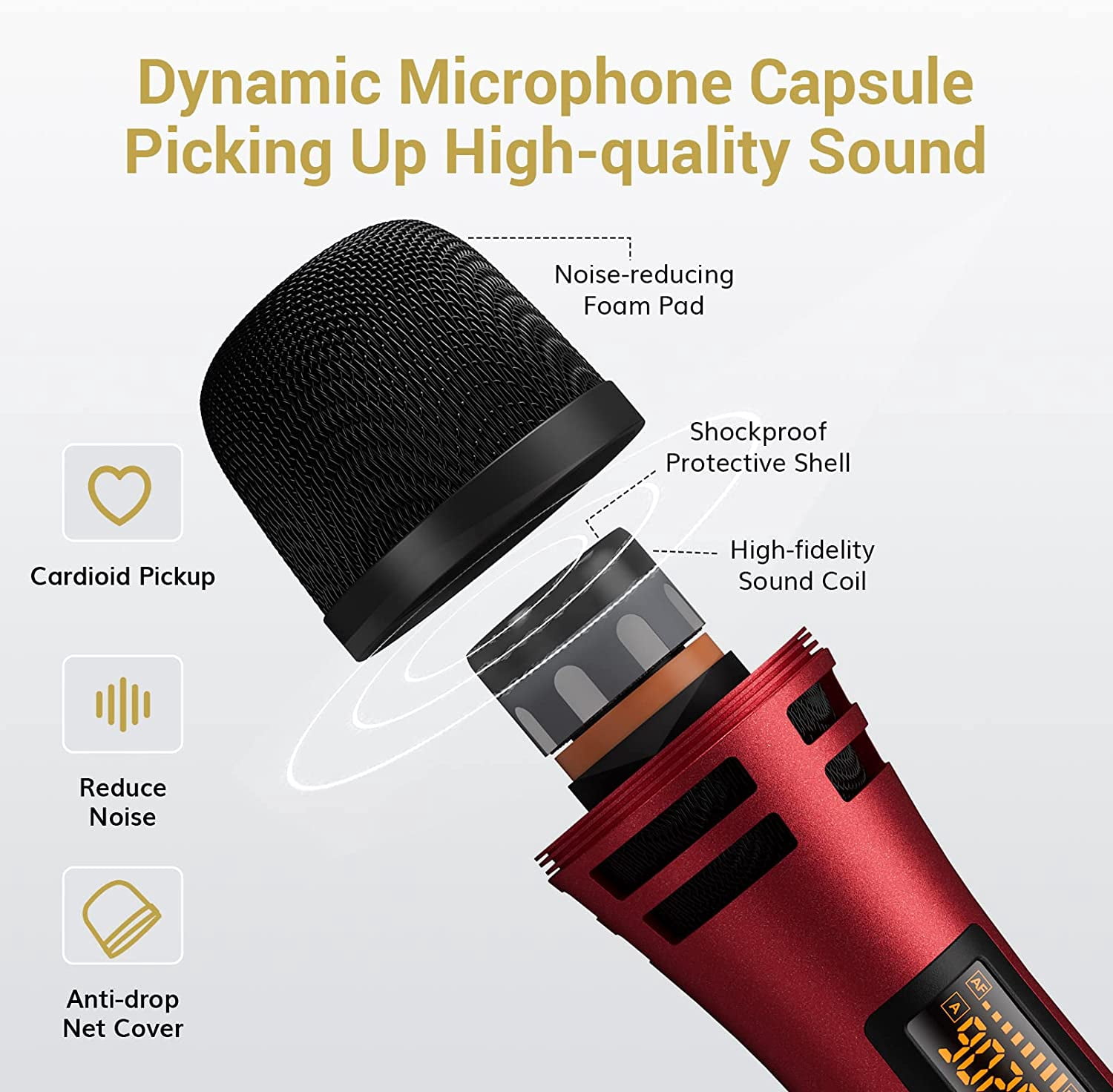 TONOR Wireless Microphones, UHF Dual Karaoke Microphone System, Microfonos Inalambricos TW320 Red