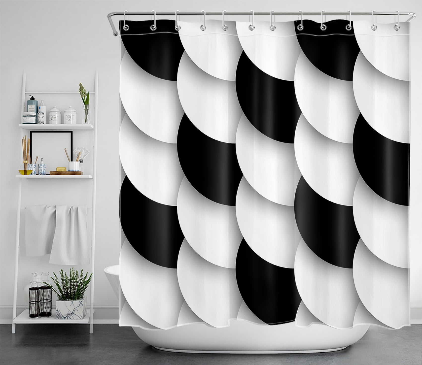 HVEST Fish Scale Shower Curtain Black and White Bathroom Shower Curtain