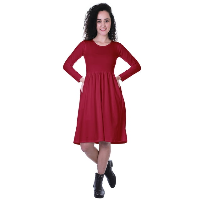 Moomaya Robe à Manches Longues pour Femmes, Taille Rassemblée, Coupe Décontractée, avec Poches