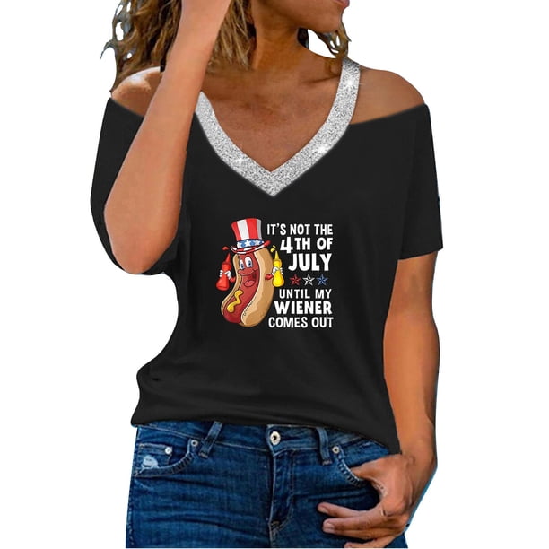 Blusas de Manga Corta para las Mujeres Impresión Casual de la Parte Superior Del Hombro, Camiseta de Verano con Cuello en V para Diario, Fiesta Y Vacaciones
