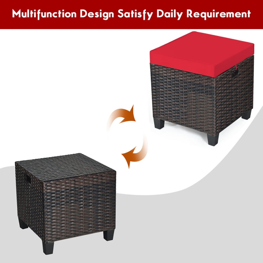 Aimee Lii 2 Pieces Patio Rattan Ottoman Set with Removable Cushions, Outdoor Patio Furniture Set, Red