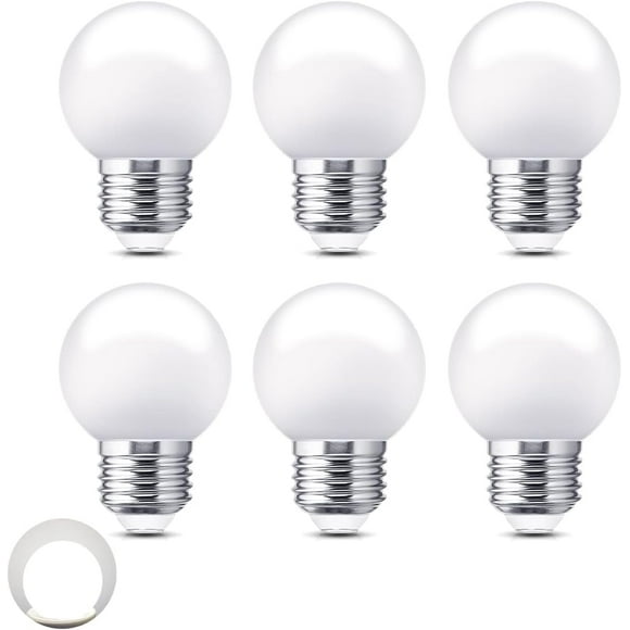 SHIQI-1W Light Bulbs G40 Small Night Light Equivalent 15 Watt 150LM Light Bulb Standard E26 Base Small Light Bulb for Light Strip, Vanity Mirror, Frosted, Daylight White 6000K (6 Pack)