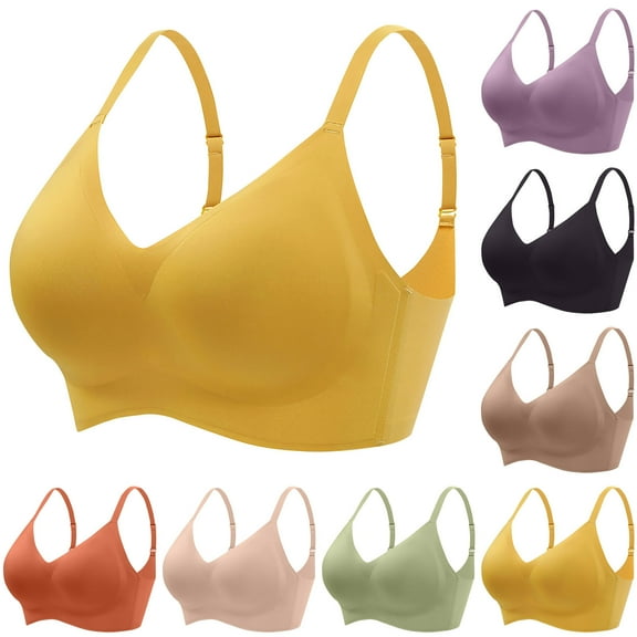 Solid Color Wireless Bra, Thin Lightweight Removable Cup, Soft Jelly Support, Daily Wear Comfort Underwear for Women Beige,L