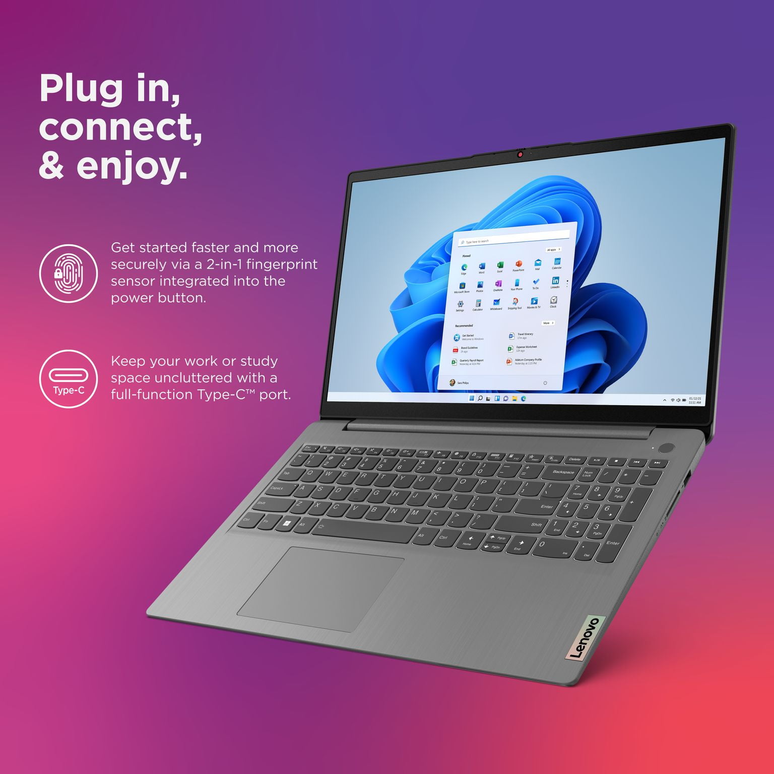 Lenovo Ideapad 3 15.6" FHD Laptop, AMD Ryzen 5 5500U, 8GB RAM, 256GB SSD, Windows 11, Arctic Gray, 82KU00YYUS