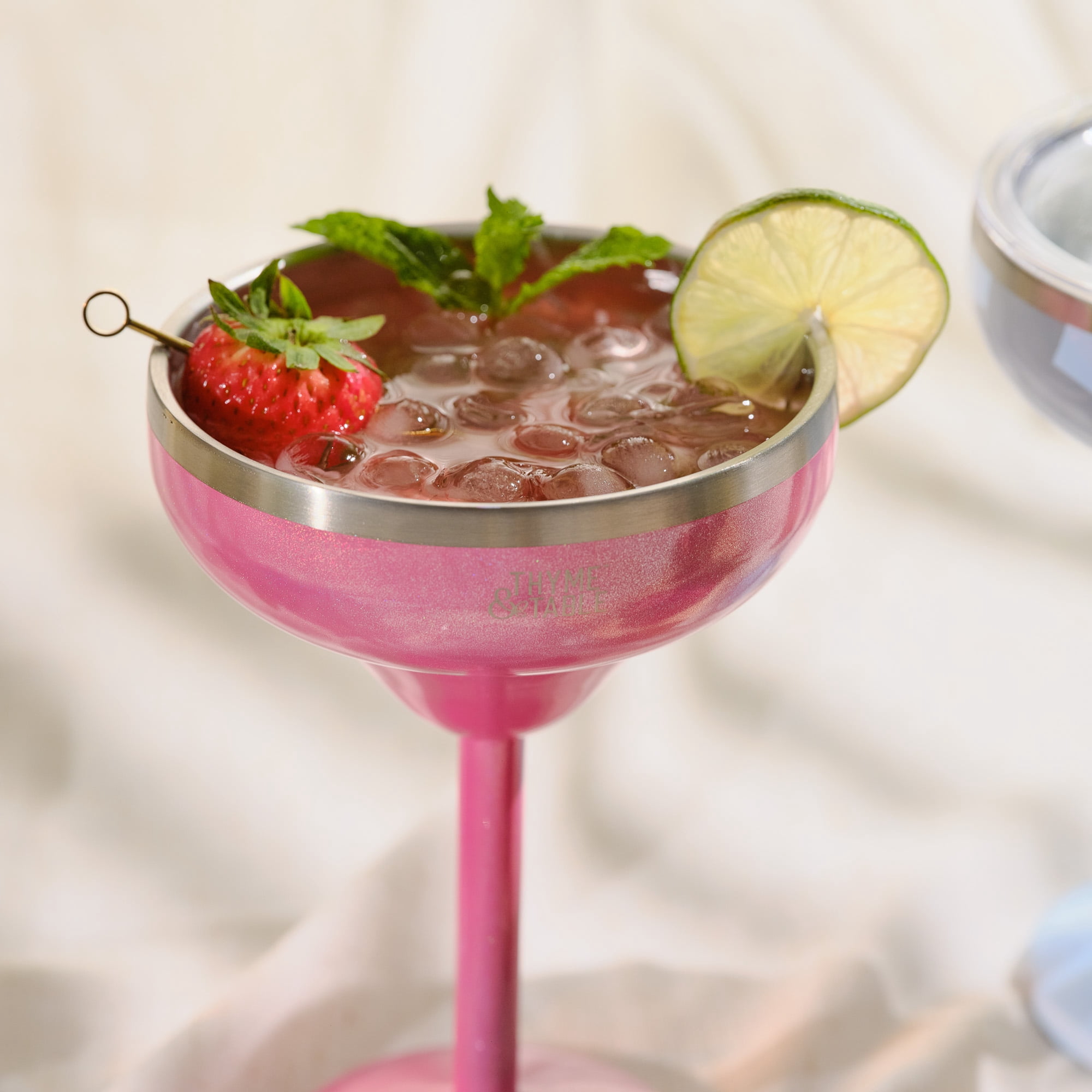 Thyme & Table 10oz Stainless Steel Margarita Tumbler with Push lid, Pink