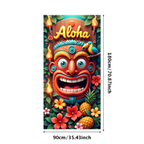 Decorative Design Aloha Tiki Mask Banner Tropical Flowers Wooden Background for Hawaiian Party Luau Celebration Summer Event