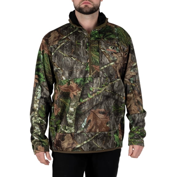 Mossy Oak Men's Long Sleeve Half-Zip Turkey Hunting Performance Camo Hoodie Pullover, Sizes S-3XL