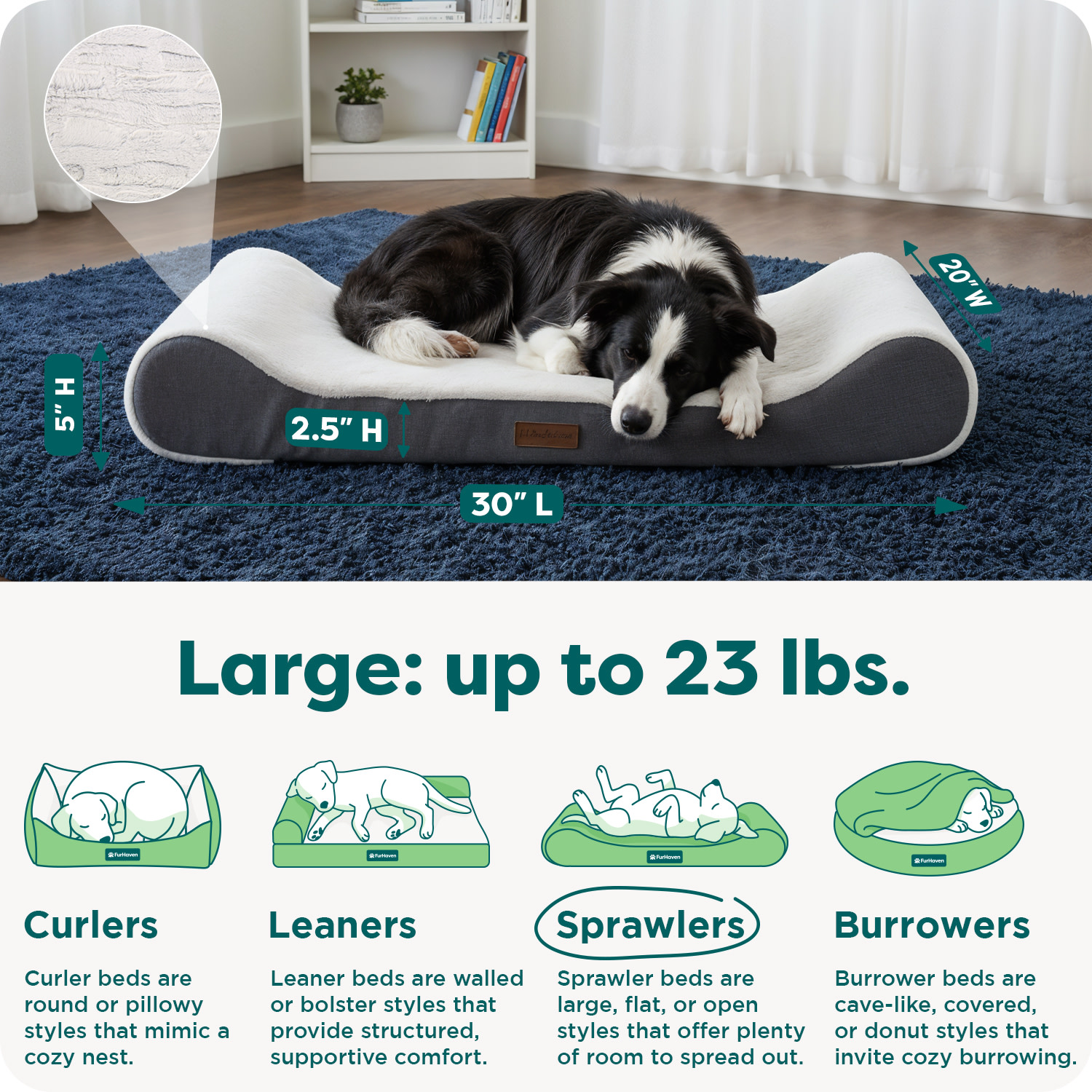 Furhaven Pet Products Luxe Lounger Large Orthopedic Contour Dog  Bed, Gray, 38 lb limit