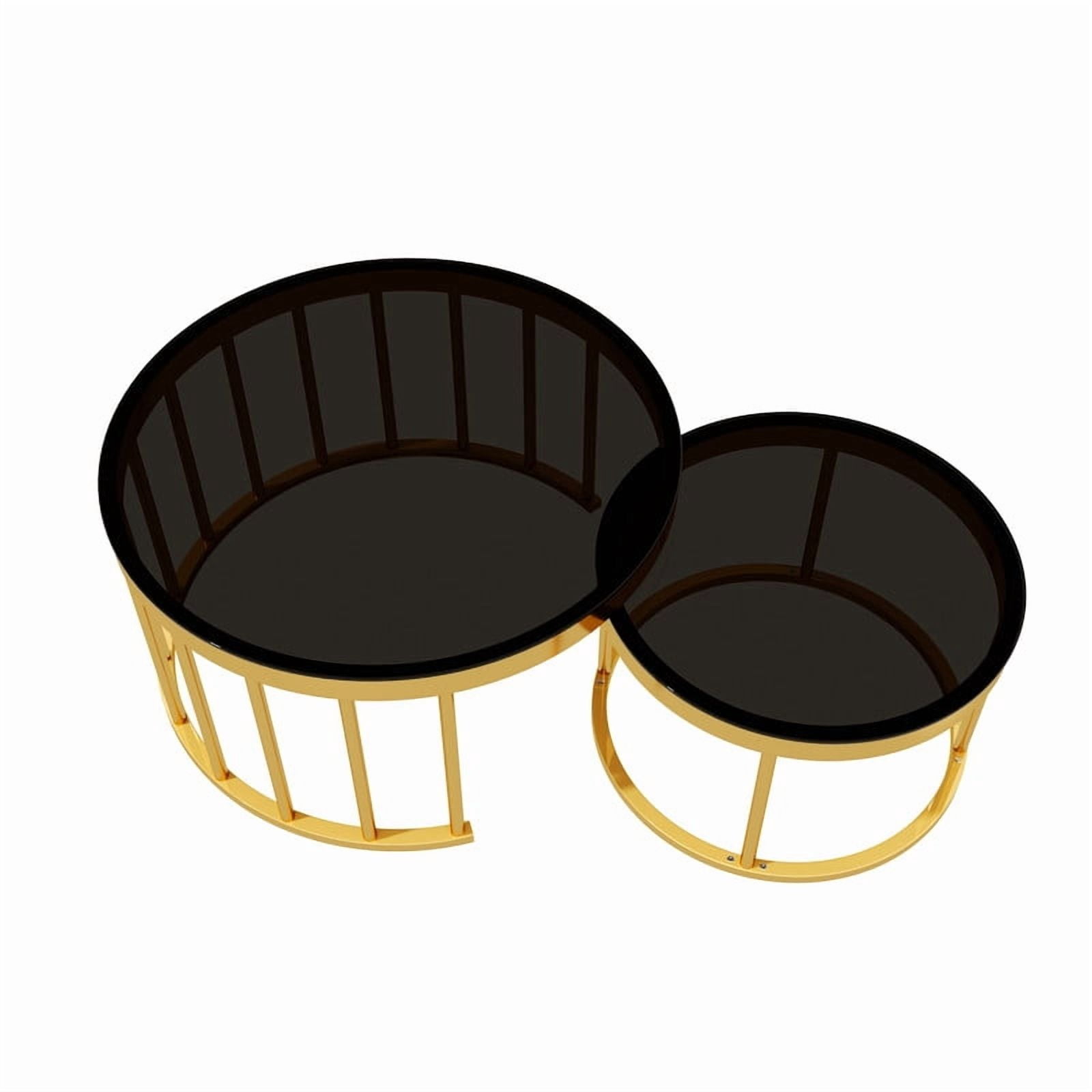 Round Nesting Coffee Table Set of 2, Modern Golden Metal Frame Accent Circular Cocktail Table with Mirrored Table Top