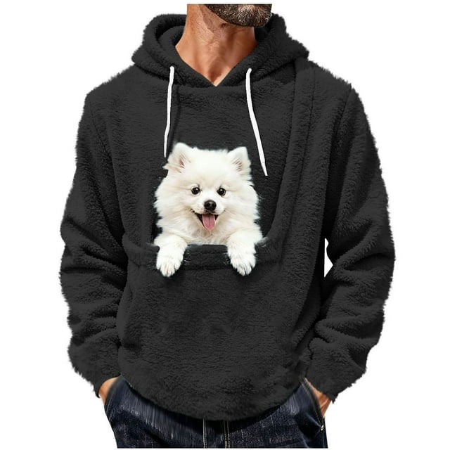 Men's Fleece Pet Carrier Hoodie - Kangaroo Pouch Dog/Cat Holder Oversized Hands-Free Sweatshirt