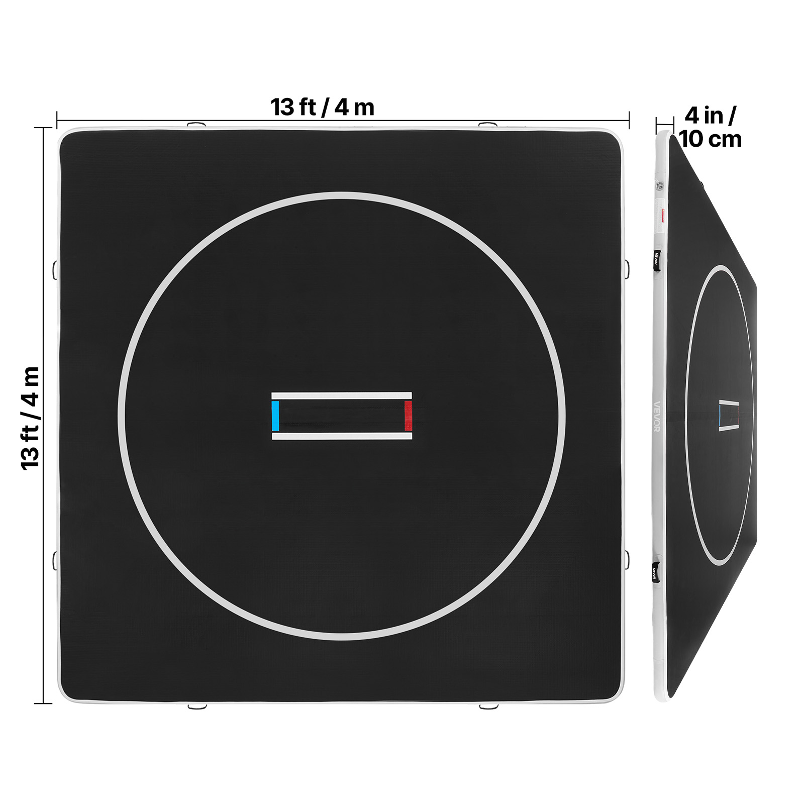VEVOR 13x13 ft Wrestling Mat Inflatable, Martial Arts Thick Mat for Home Gym Exercise, PVC Foldable Training Mats with Circles and 600W Air Pump, for Gymnastics, Tatami, Jiu Jitsu BJJ MMA Judo, Black