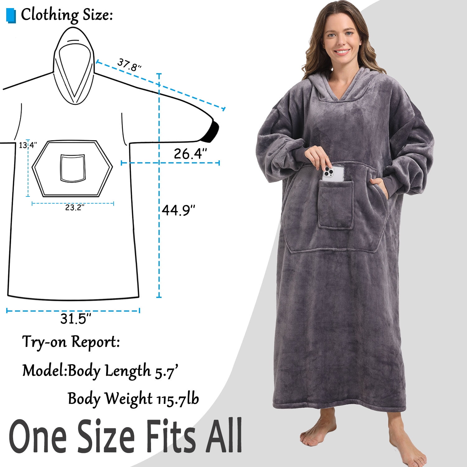 REDESS Oversized Wearable Blanket Hoodie Sweatshirt for Adults Women Men-Dark Grey