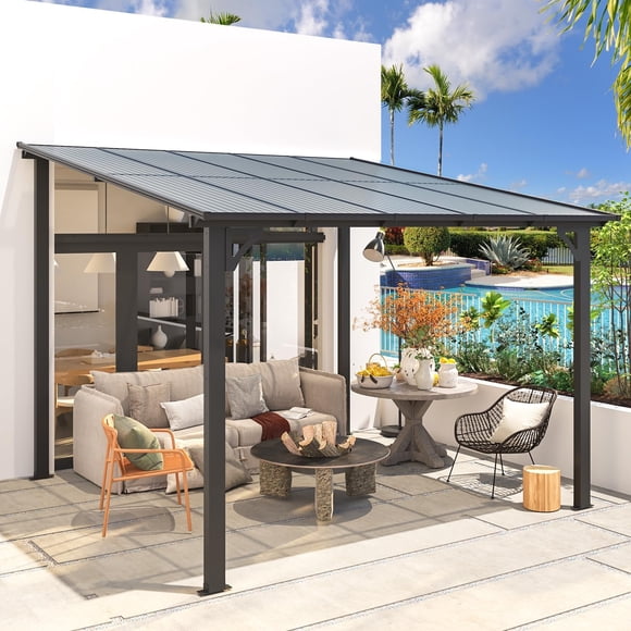 YODOLLA 10' x 10' Hardtop Gazebo Outdoor Aluminum Pergola For Garden, Patio, Backyard-Gray