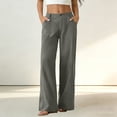 thumbnail image 2 of aohooy Womens Pants Wide Leg High Waist Summer Casual Button Up Palazzo Work Pant Beach Vacation Comfort Trousers with Pockets Gray,L, 2 of 8