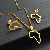 SMALL African Outline Map Necklaces Stud Earrings Sets 14k Yellow Gold Africa Map Jewelry Party Sets