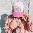 thumbnail image 3 of You Look Like You Love Me Trucker Hat, Cute Embroidered Baseball Cap with Romantic Saying, Adjustable Snapback Hat for Women, Trendy Flirty Aesthetic, 3 of 5