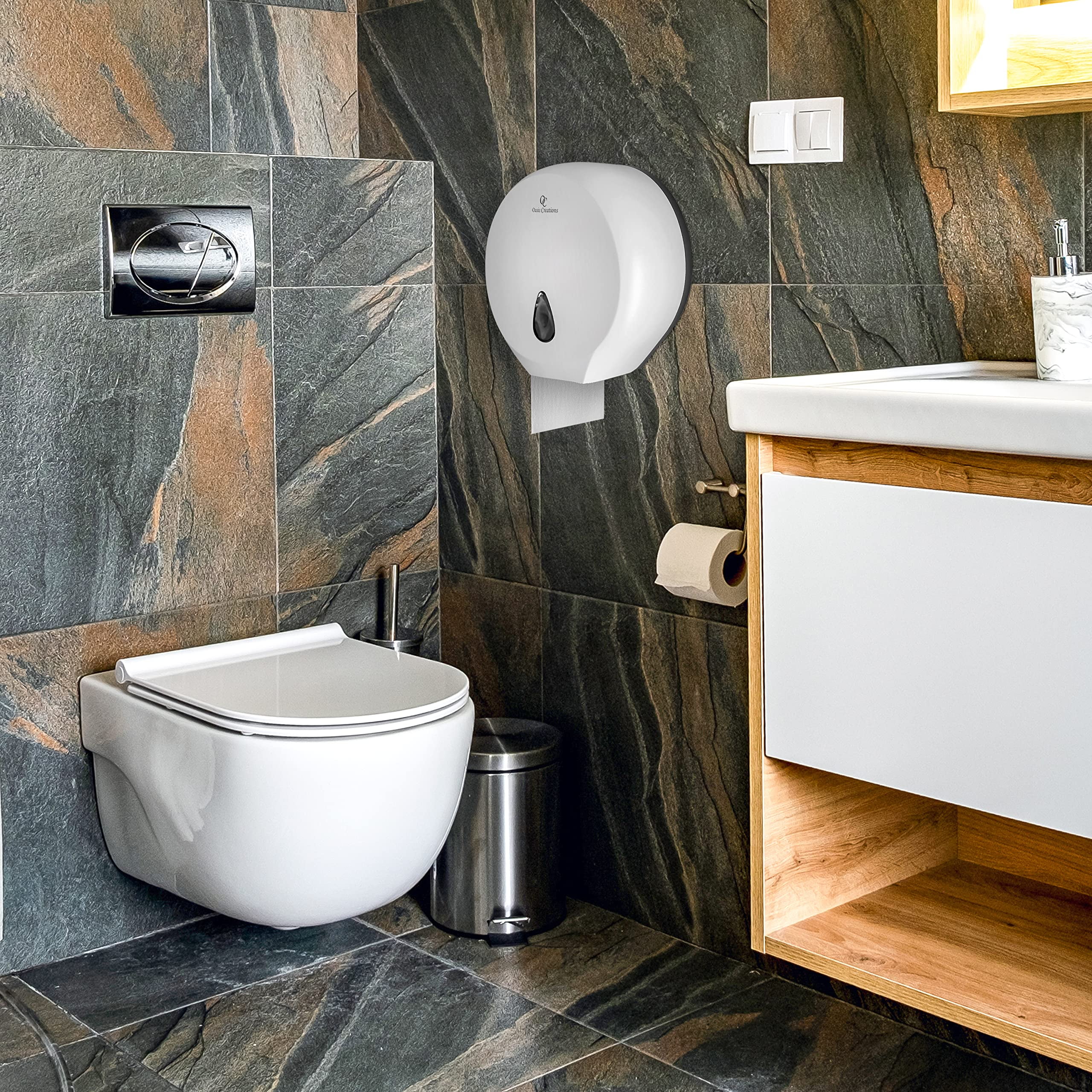 Single Roll Toilet Tissue Dispenser- White- by Oasis Creations- 9” Bath Tissue Dispenser