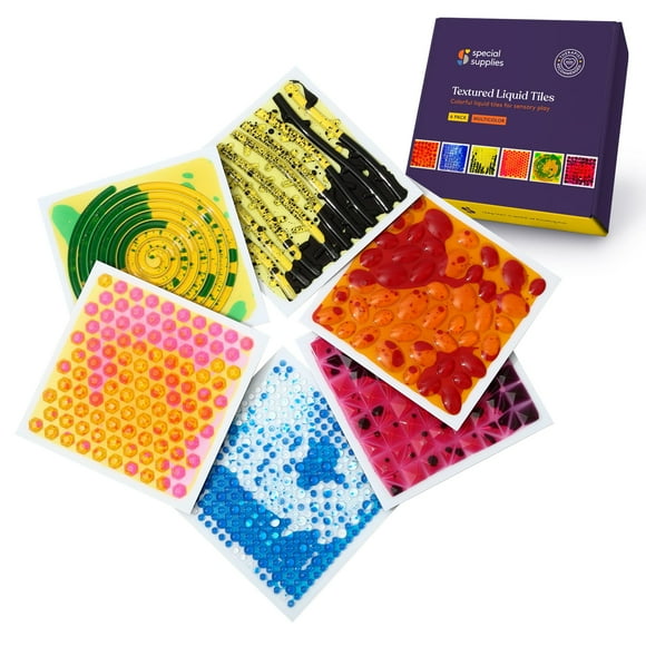 Special Supplies Textured Square Floor Liquid Tiles for Kids, Set of 6, Colorful Early Learning Sensory Activity Mats for Toddlers and Children, Anti