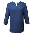 thumbnail image 3 of Ladies' Solid Color V-Neck Three Quarter Sleeve Shirt - Polyester Material - S-XXL, 3 of 4