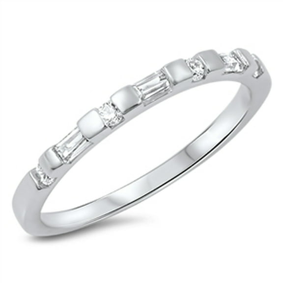 Wedding Band Stackable White Cubic Zirconia Ring .925 Sterling Silver Jewelry Female Male Size 6