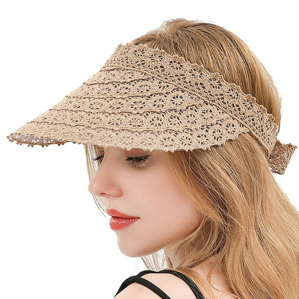 Aofa Sun Visor Hats for Women Wide Brim Straw Visors Womens Foldable Beach  Visors Summer Roll Up Ponytail Beach Hat 