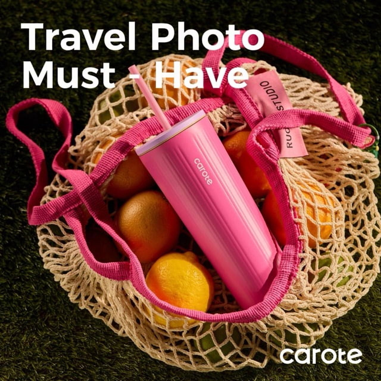 Carote 2-pack, 19 fl oz & 21 fl oz, Insulated Stainless Steel Highlight Series Water Bottles, Straw/Push, Pink