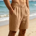 thumbnail image 6 of Mens Bermuda Linen Shorts Knee Length Elastic Waist Drawstring Shorts Casual Wide Leg Summer Shorts with Pockets Earthy Yellow M, 6 of 9