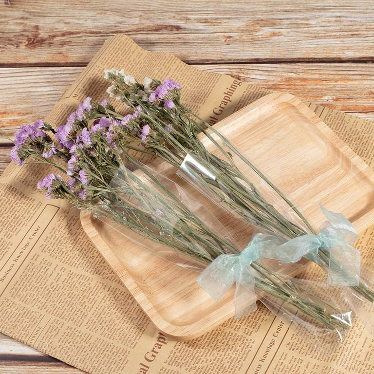 SAVOSWEET Pack Of 100 25 X 5 Cm Cellophane Bags Clear Long OPP Gift Bags With 100 Gold Cable Ties, Transparent Children's Birthday Party Favours