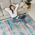 thumbnail image 3 of Cydiria Soft Modern Geometric Striped Boho Plush Area Rug, 6' x 9', Blue/Pink, 3 of 8