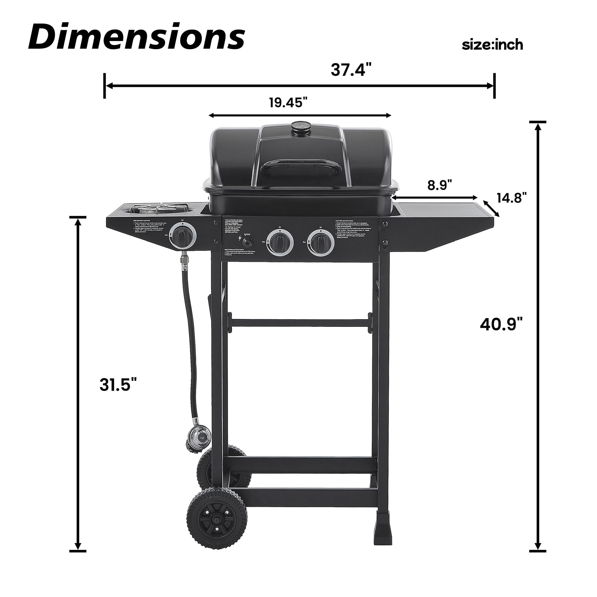 CQSXDA 2 Burner Propane Gas Grill With Side Burner Stainless Steel 24000 BTU Outdoor Barbecue Kitchen And Patio Cooking