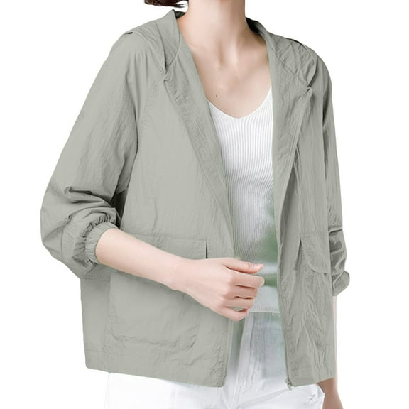 Jackets for Women Trendy Oversize Loose Zipper Hooded Windbreaker Sun Protection Athletic Workout With Pocket Winter Warm Coat