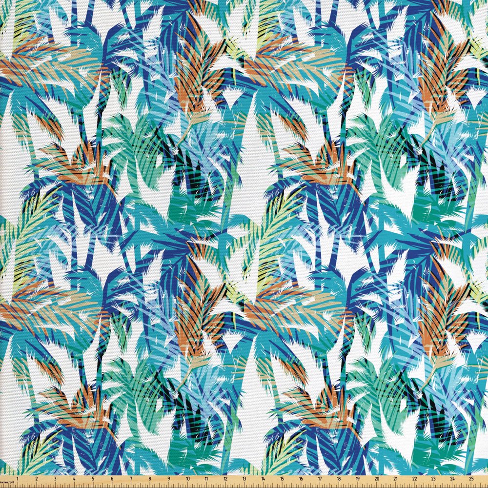 Palm Leaf Fabric by The Yard, Tropical Summer Print with Palm Abstract