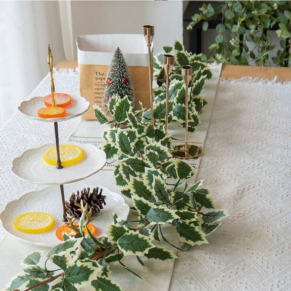 Mbvtdt Green Christmas Wreath for Front Door,18 Inch Artificial Green Leaves with Red Vines,DIY Plain Christmas Wreath for Indoor Outdoor Decoration