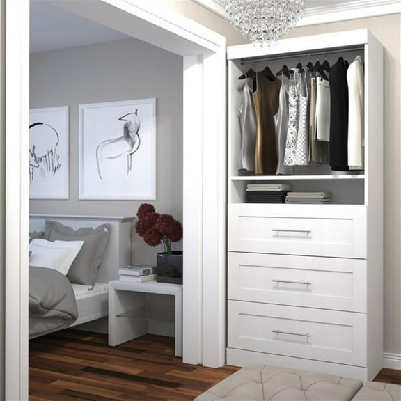 Pemberly Row 36W Closet Organizer with Drawers in White - Engineered Wood