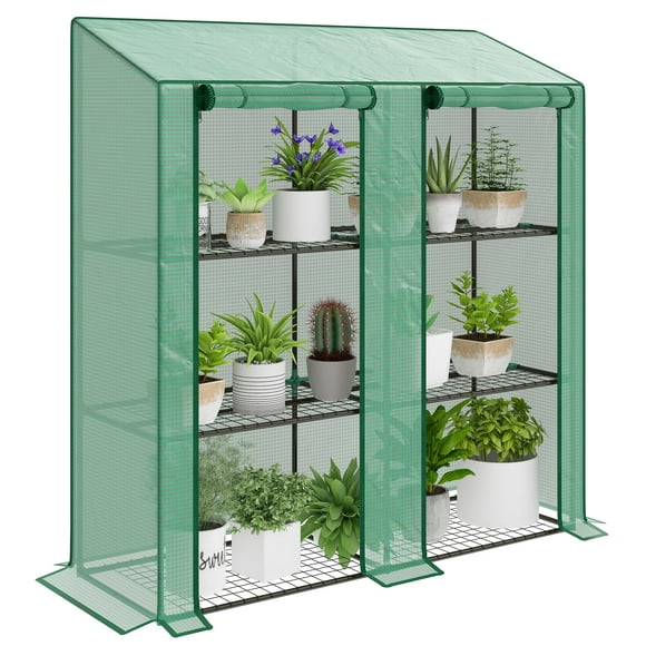 Outsunny Mini Greenhouse with 3 Tier 6 Shelves Portable Green House, Green