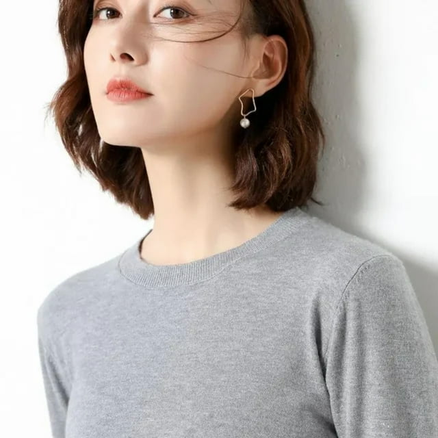 LNGOOR Chandail pour Femmes 2024 Col Rond Manches Longues Automne Hiver Pulls Mode Chandails Coréens Chandails de Base Chandails Ajustés en Tricot Chandails