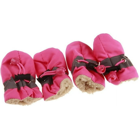 Pet Boots 4Pcs/Set Dog Cat Winter Warm Rain Boots Protective Pet Sports Anti-Slip Shoes Pet Boots Warm Pink 5