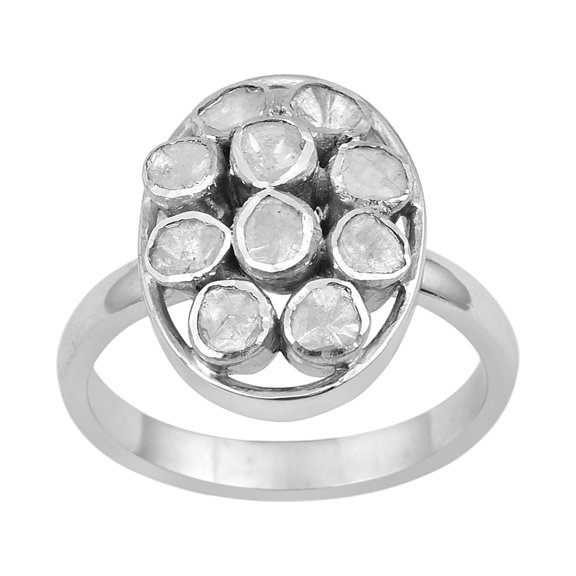 1.8 CT Natural Slice Polki Diamond Cocktail Women's Valentines Day Gifts Ring 925 Sterling Silver