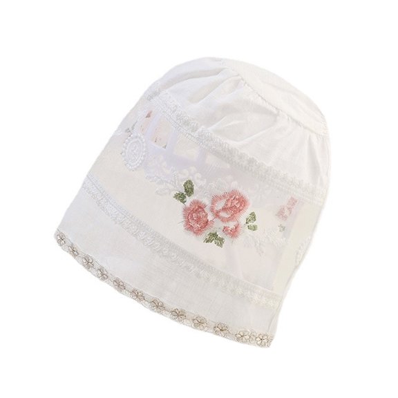 FENGGUIQU lace bonnet for baby girls Sun Hat White Cotton 1Pack Vintage Design Sun Protection Girls