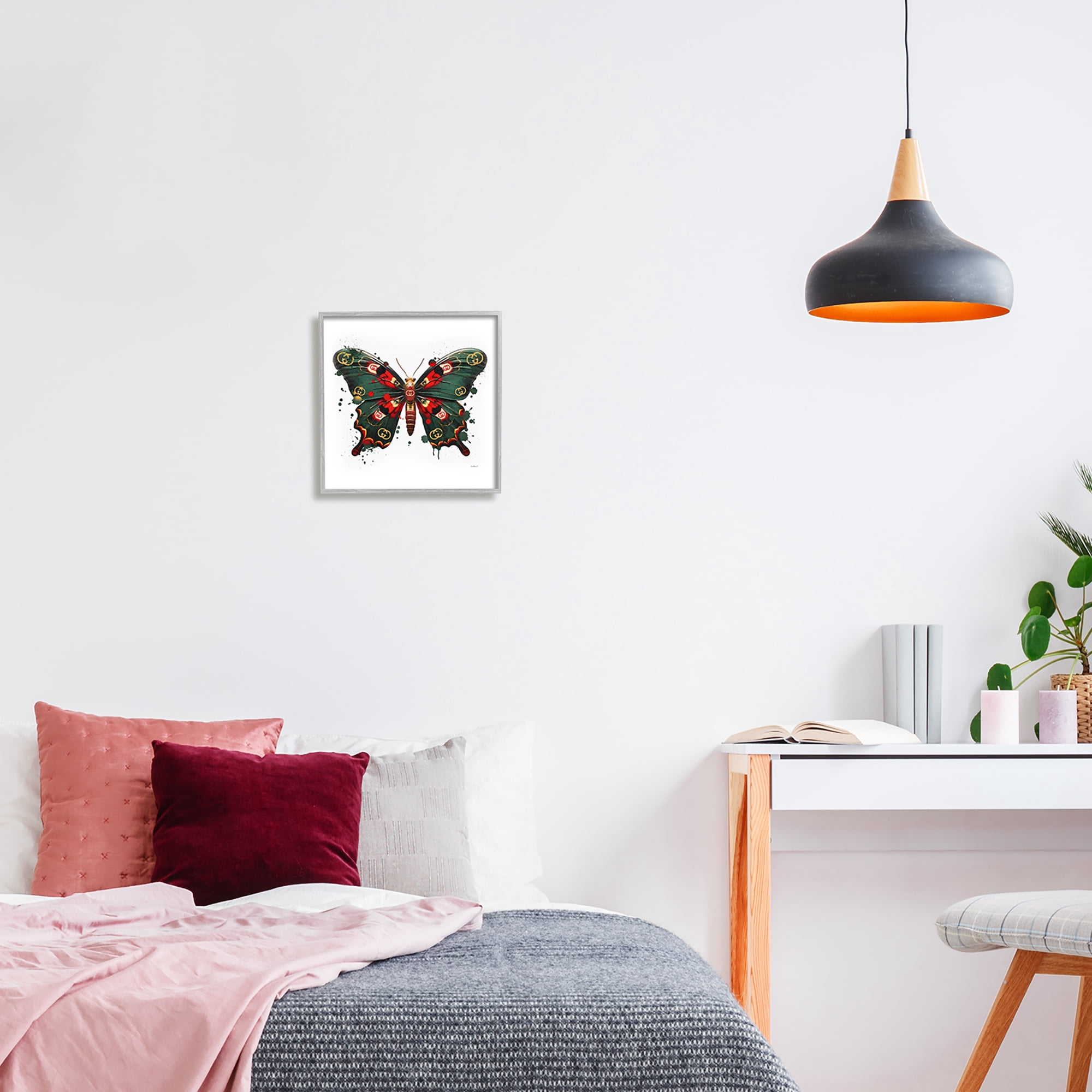 Stupell Industries Fashion Brand Butterfly Animals & Insects Painting Gray Framed Art Print Wall Art, 12 x 12