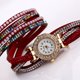 thumbnail image 5 of Reloj de cuarzo con banda de cuero de PU con diamantes de imitación coloridos Reloj femenino brillante con perlas de imitación (rojo), 5 of 5