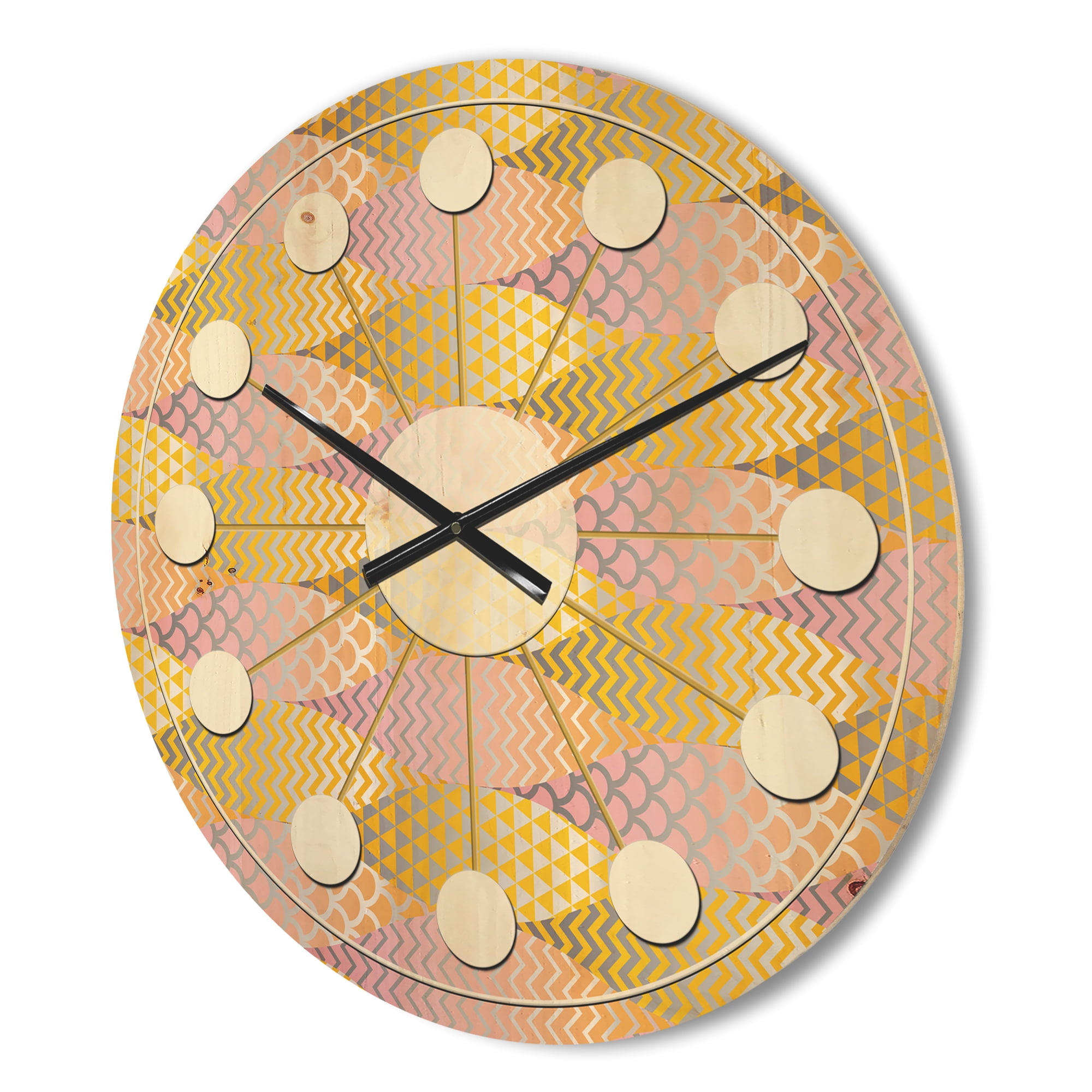 Designart 'Golden Geometrical Retro Fish Scale' Mid-Century Modern Wood Wall Clock