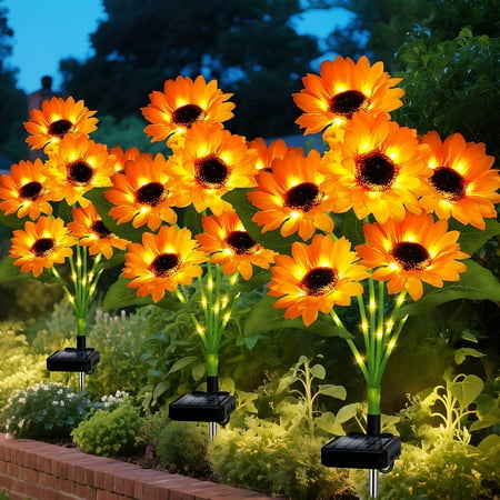 ZJQYDS Solar Sunflower Lights Outdoor Garden Decor, 6 Pack Solar Flowers Lights with 36 Sunflowers, Waterproof Decorative Stake Lights Auto ON/Off for Garden Yard Patio Backyard