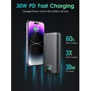 Portable Charger ,40000mAh Power Bank PD 30W Quick Charging, Flashlight for Camping or Emergency Use,LED Power Percentage Display(Carbon Black)