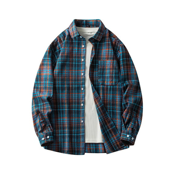 LIaqionyy Big and Tall Plaid Shirts for Mens Button down Shirt Soft Long Sleeve Jacket Casual Tops with Pockets