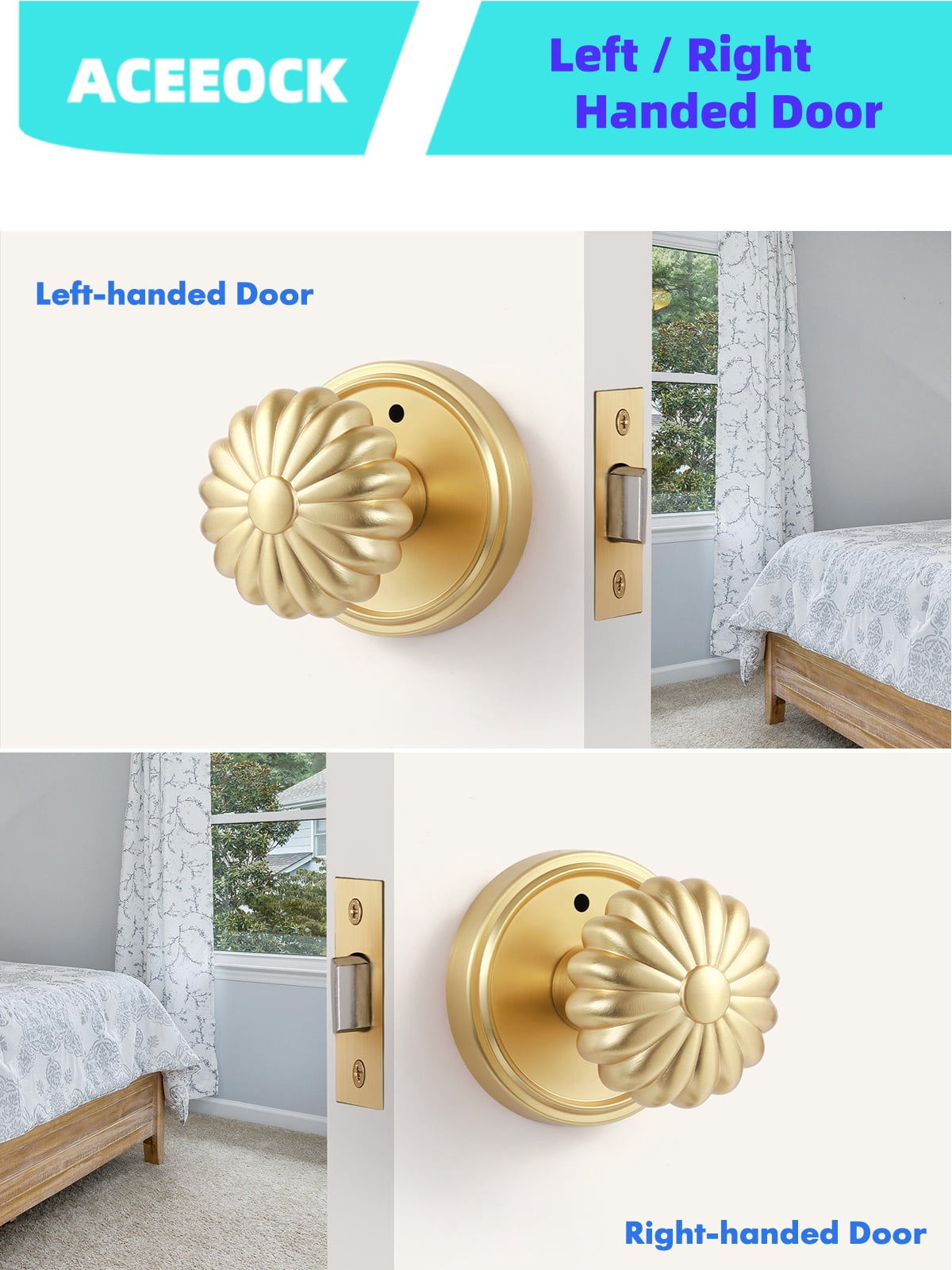 ACEEOCK Brushed Gold Privacy Door Knob, Interior Light Gold Door Handle Bedroom Bathroom Gold Door Knob, Aluminium Alloy Knob