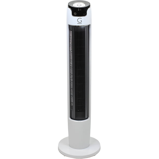 Genesis Potente ventilador de torre oscilante de 43 pulgadas con tecnología Max Air Quiet y control remoto, blanco (G5TOWERFAN)