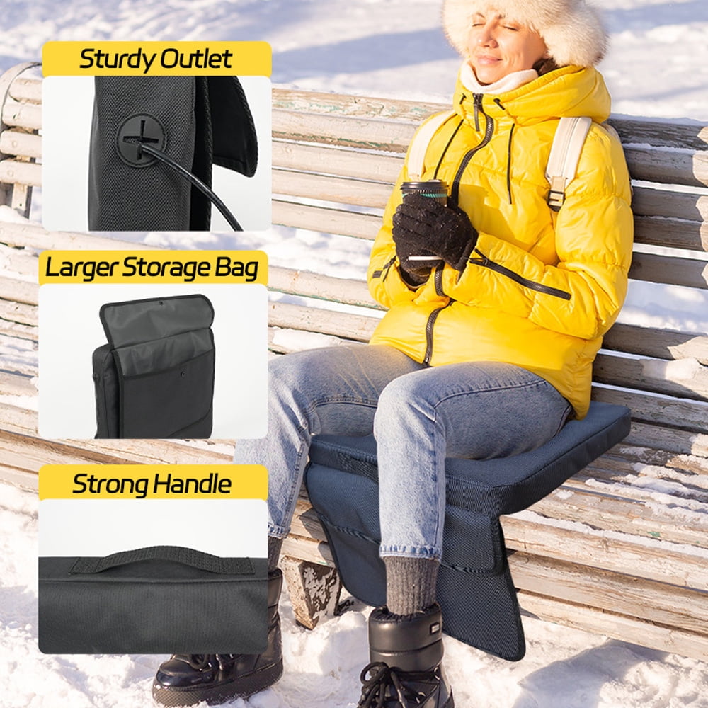 Wiher Portable Heated Seat Cushion,  USB Foldable 0utdoor Heated Seat Cushion with Large Pocket and Handle 5 Temperature Settings Timer for Camping Car Stadium Stand Fishing,Black