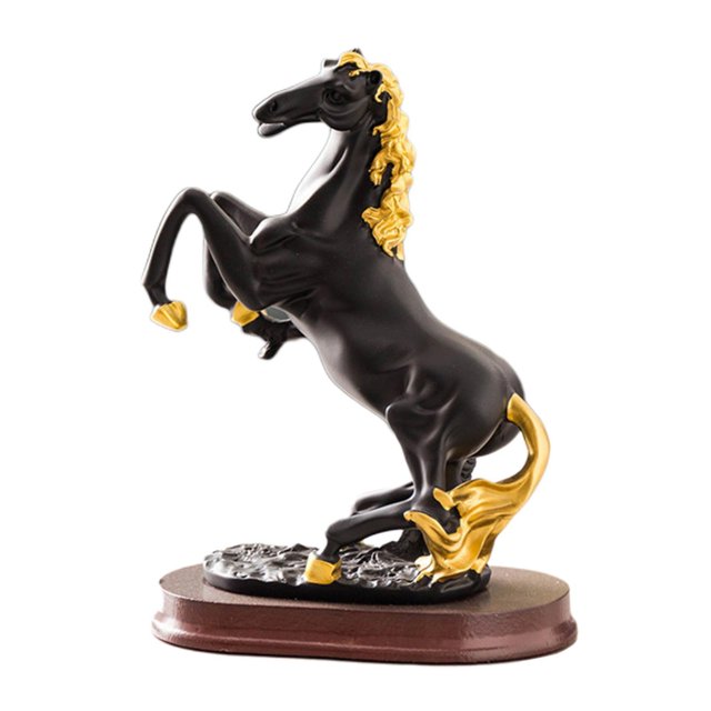 Billuyoard Estatua de caballo, estatuilla de resina, decoración de escritorio para sala de estar, ACC, obra de arte de cumpleaños Decoración del hogar saltando negro