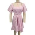 thumbnail image 2 of Vestido de mujer con mangas cortas acampanadas, dobladillo con volantes, cintura cruzada, espalda calada, vestido de verano fruncido, 2 of 3
